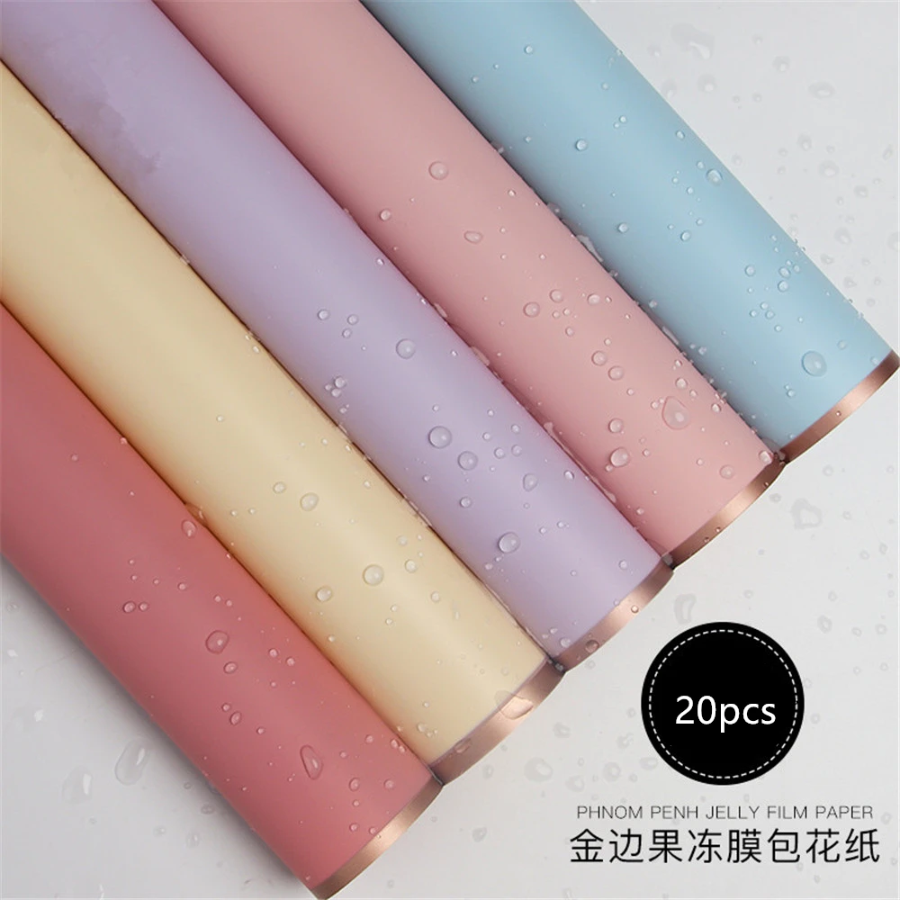 20PCS/PACK Golden Border Rose Flower Wrapping Paper Korean Style Half Transparent Gift Wrap Florist Bouquet Wrapping Paper