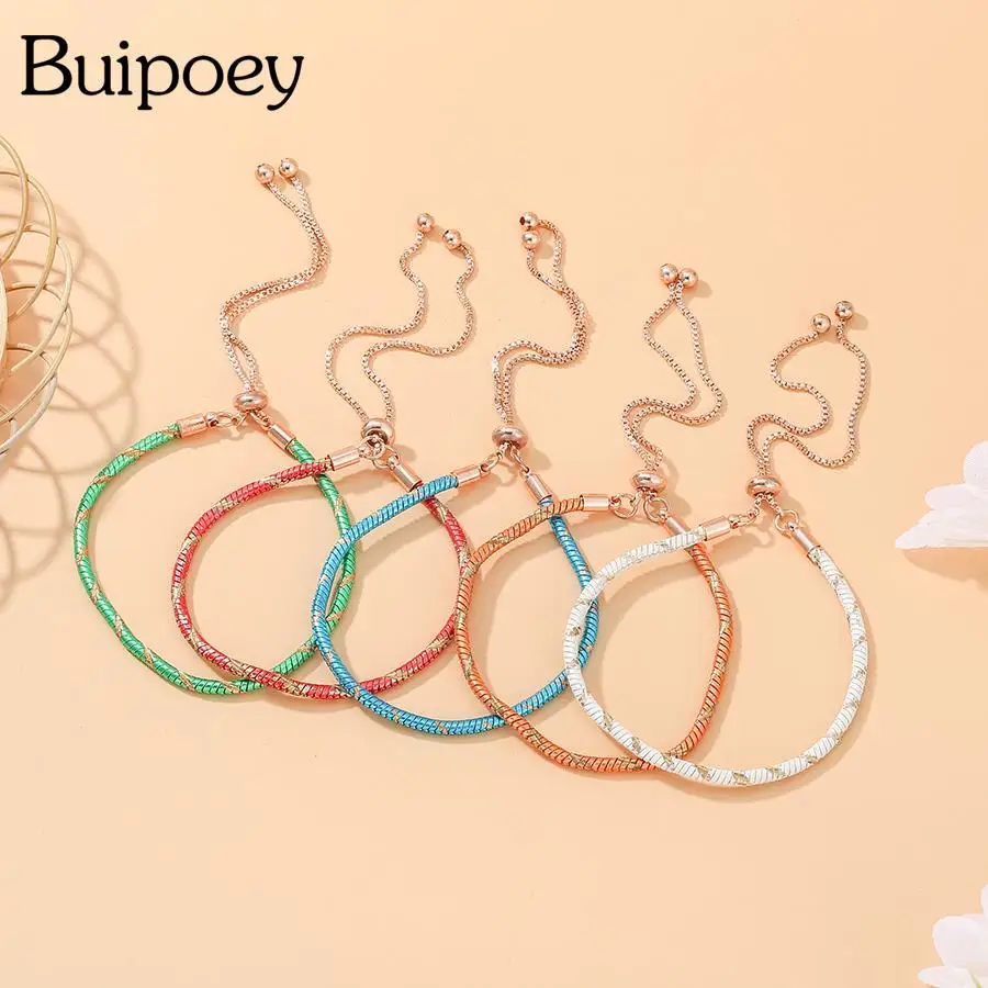 Buipoey Adjustable 5 Color Double Circle Snake Chain Bracelets Diy Bracelets Accessories Fashion Women Men Jewelry Children Gift