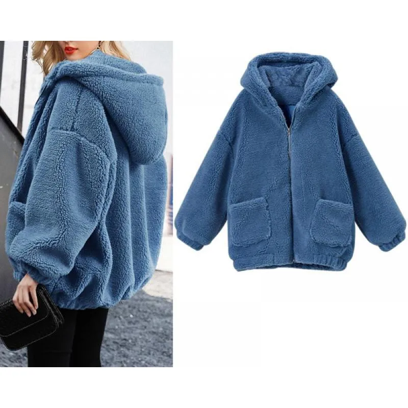 Winter Sherpa Fleece Sweater Oversized 5XL Hooded Sweaters Warm Zipper Cardigan Women Winter Coat Tops Pull Femme Hiver