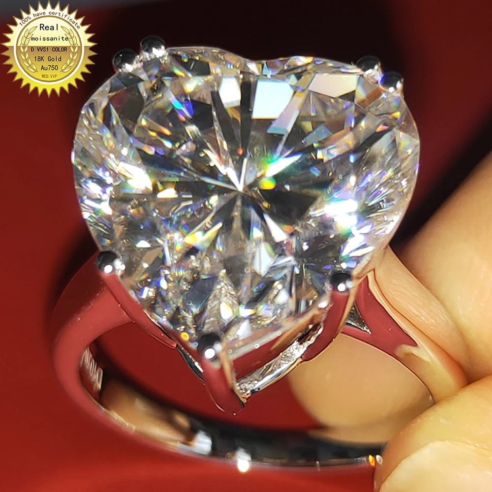 18K 750Au Gold Ring 5 6 7 8 10Carat DVVS Heart Moissanite Diamond Ring Round Wedding Party Engagement Anniversary Ring Trendy