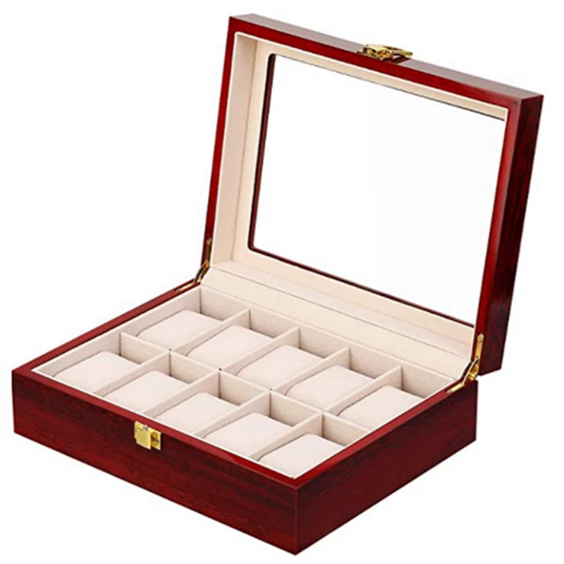

Luxury Wooden Watch Box Watch Holder Box for Watches Men Glass Top Jewelry Organizer Box 10 Grids Watch Organizer
