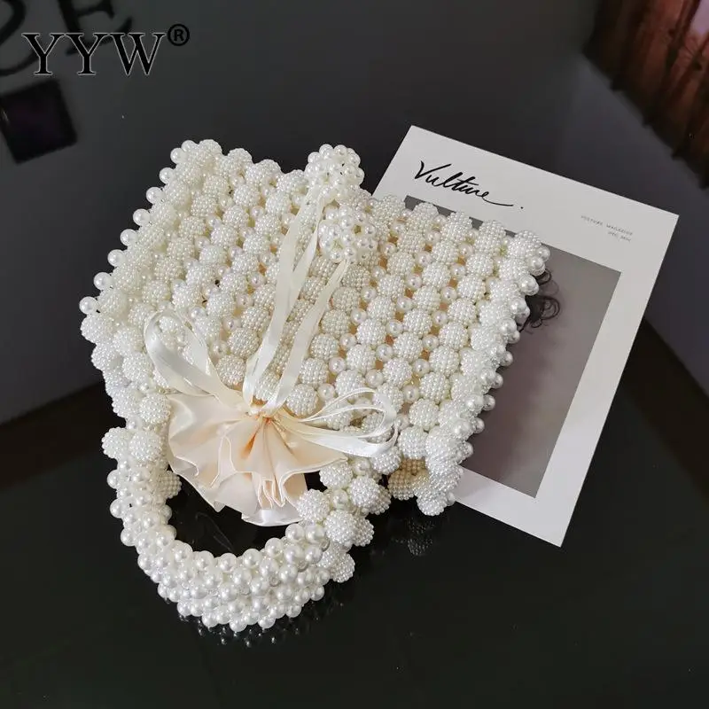 Pearl Beaded Women\'S Mini Handbag Wedding Evening Clutch Bag For Bridal Luxury Elegant Party Purse ABS Box Bag Weave sac a main