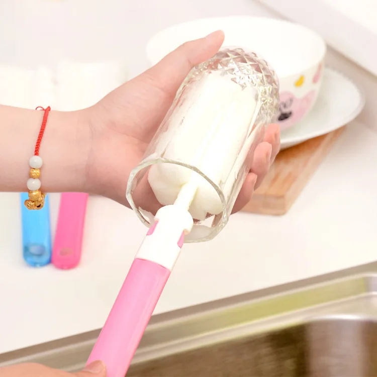 2pcs Sponge Long Handle Thermos Cup Brush Removable and Washable Long Kettle Tea Cup Baby Bottle Brush Kitchen Cleaning Tools