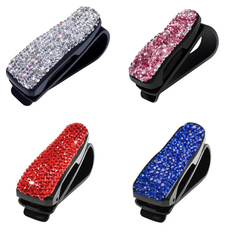 Car Accessories Diamond Glasses Holder Woman Glasses Case Sun Visor GlassesTicket Document Auto Clip Handmade Products