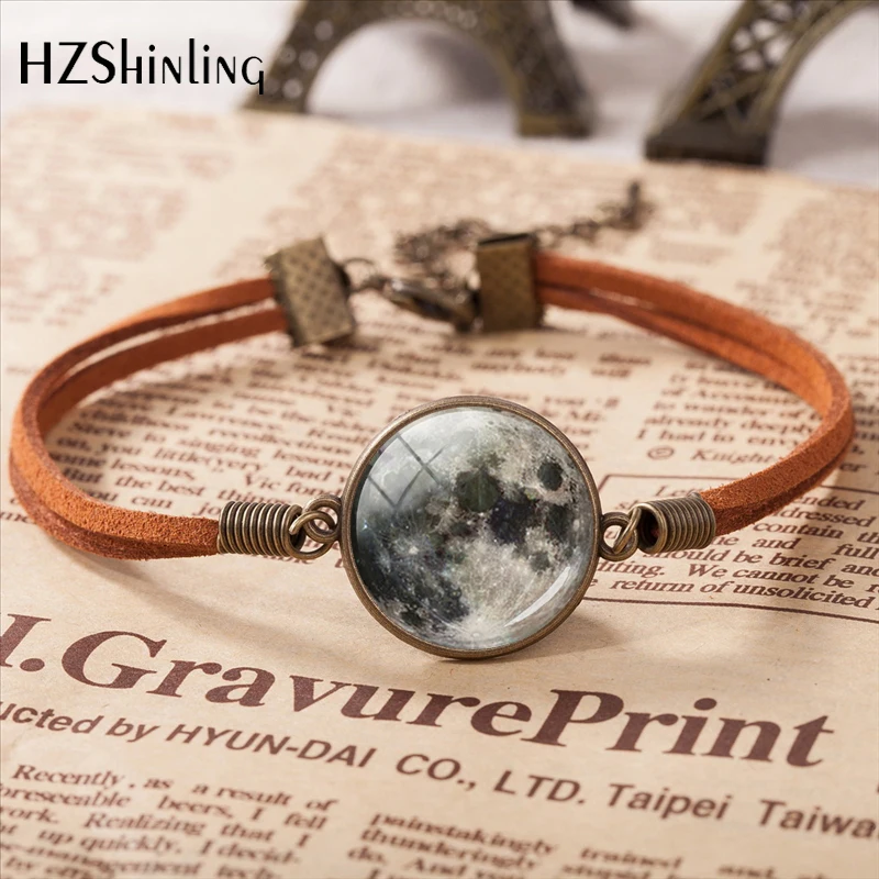 2020 Full Moon Leather Bracelet Handmade Glass Dome MOON Lunar Eclipse Bracelet Jewelry Gift For Women