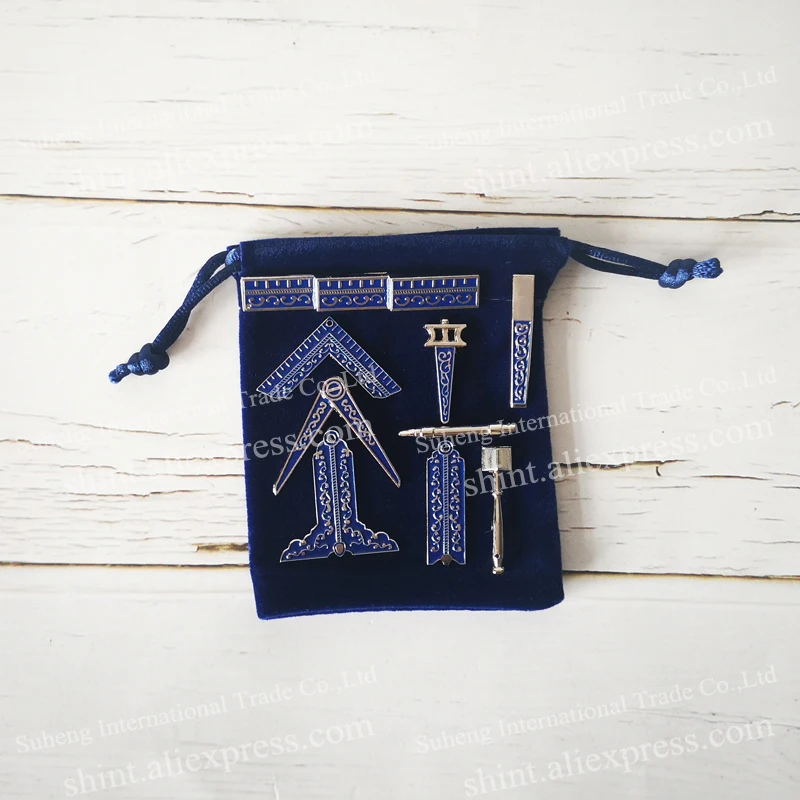 Masonic Miniature Working Tools one Set with black or blue Velvet bag Mason Freemason Gift 9 pieces commemorative for present
