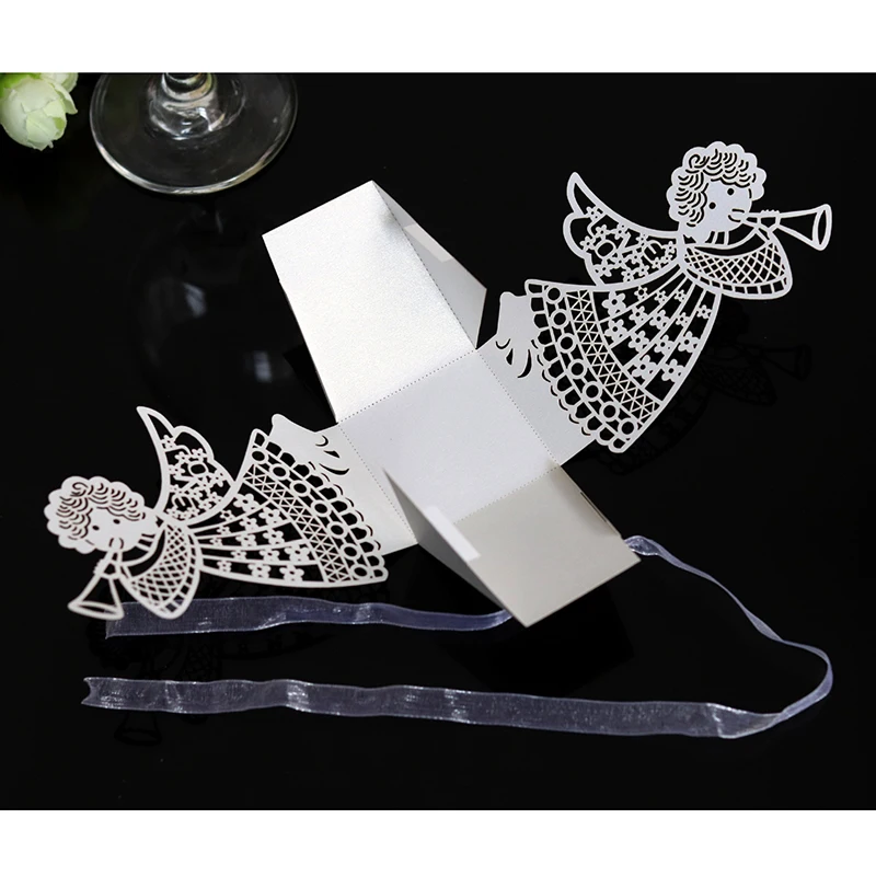 50/100pcs Angel Girl Laser Cut Hollow Carriage Favor Gifts Box Candy Boxes With Ribbon Baby Shower Wedding Party Favor Decor