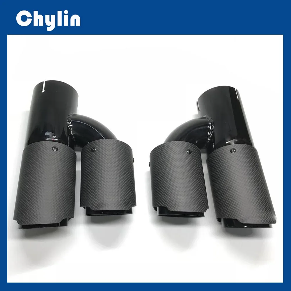 2PCS Universal H Style Dual Matt Carbon Fiber Exhaust Tip Rear Muffler Exhaust Pipe Exhaust Tip for BMW Benz VW For Ak