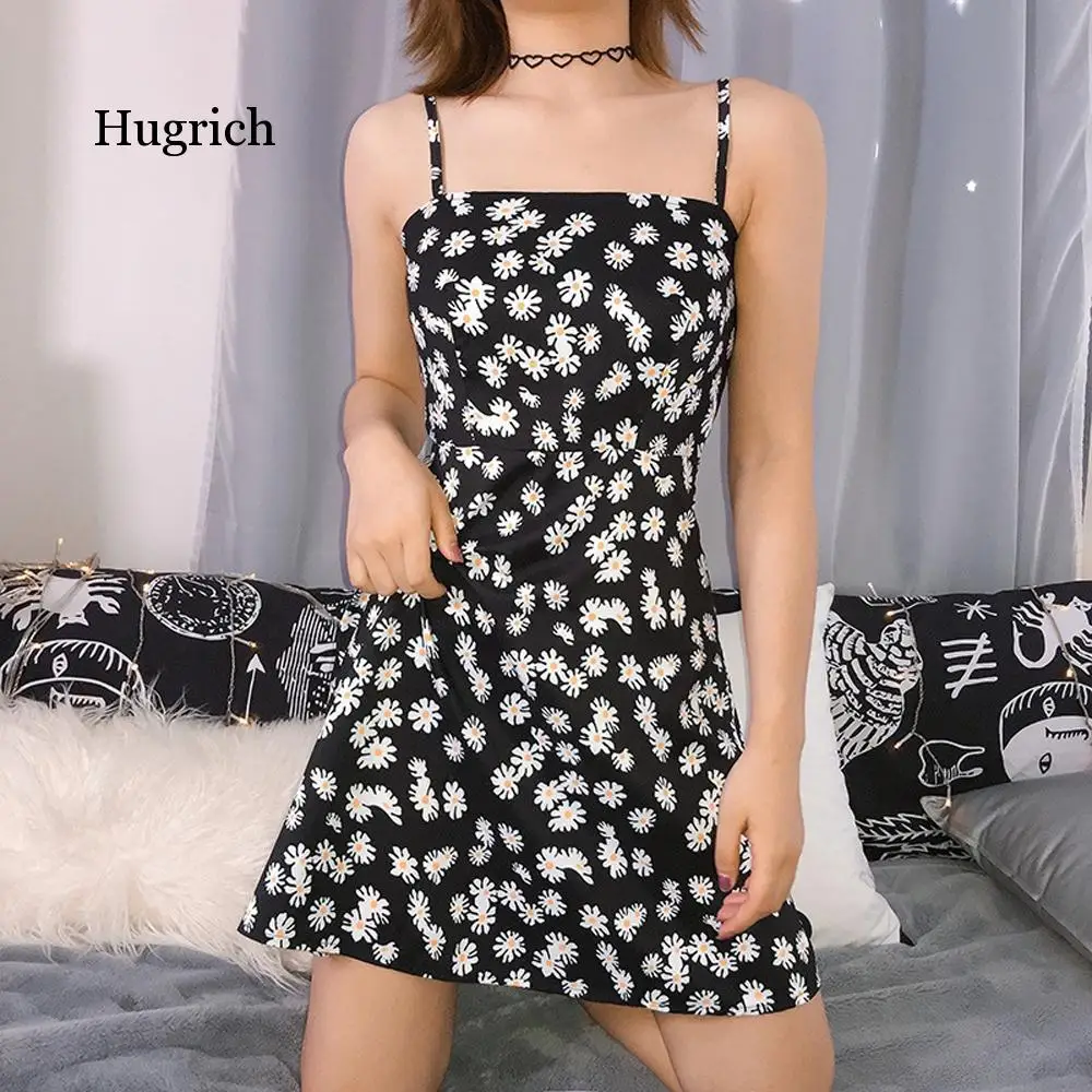 Sexy Dress Women Summer Fashion Daisy Dresses Spaghetti Strap Above Knee Chiffon  Vestidos Casual Midi Dress