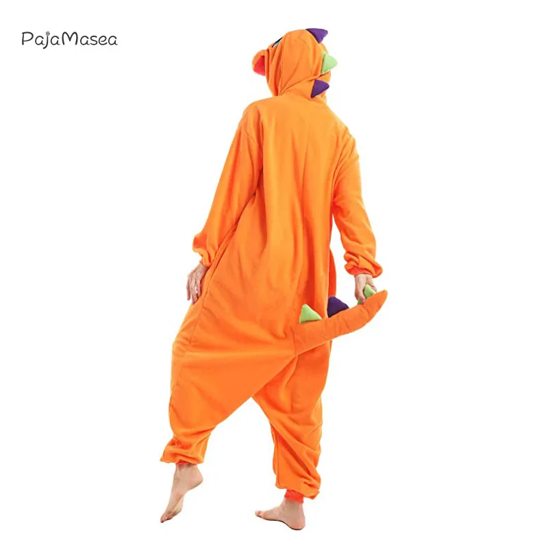 New Orange Dragon Men Onesie For Adult Fleece Women Girl Sleepwear Cartoon Anime Pajamasea Winter Cosplay Romper RaccoonKigurumi