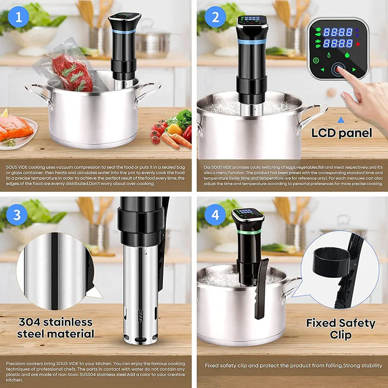 سوس فيديو طباخ IPX7 مقاوم للماء درجة الحرارة الدقيقة والوقت التحكم شاشة تعمل باللمس الغمر الدوار عصا الطبخ الدقة