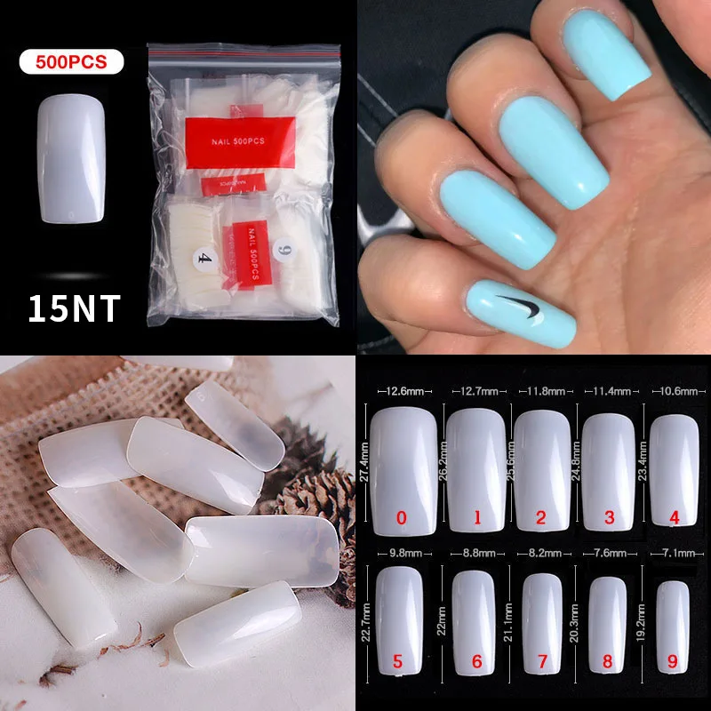 500 teile/beutel Sarg Falsche Nagel Tipps Klar Ballerina Stiletto Abgerundete Quadratische Acryl Gefälschte Nägel Erweiterung System UV Gel Maniküre – Detail 33