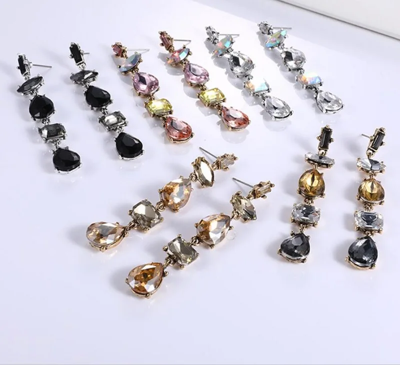 Wholesale Colorful Crystals Long Drop Earrings For Women Fine Jewelry Accessories Natural stone tassel earrings Bijoux wedding