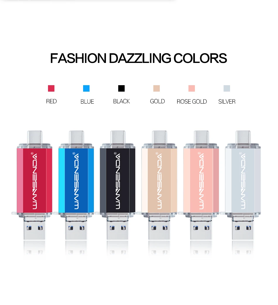 Wansenda 3-In-1 USB แฟลชไดร์ฟ USB 3.0 Type-C และไมโคร USB 512GB 256GB 128GB Pendrive 64GB 32GB OTG ไดรฟ์ปากกา Cle หน่วยความจำ