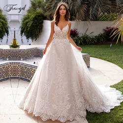 Vestidos de novia de línea A de encaje con escote en forma de corazón sin espalda personalizados apliques con cuentas correa de espagueti corte tren vestido de novia Vintage