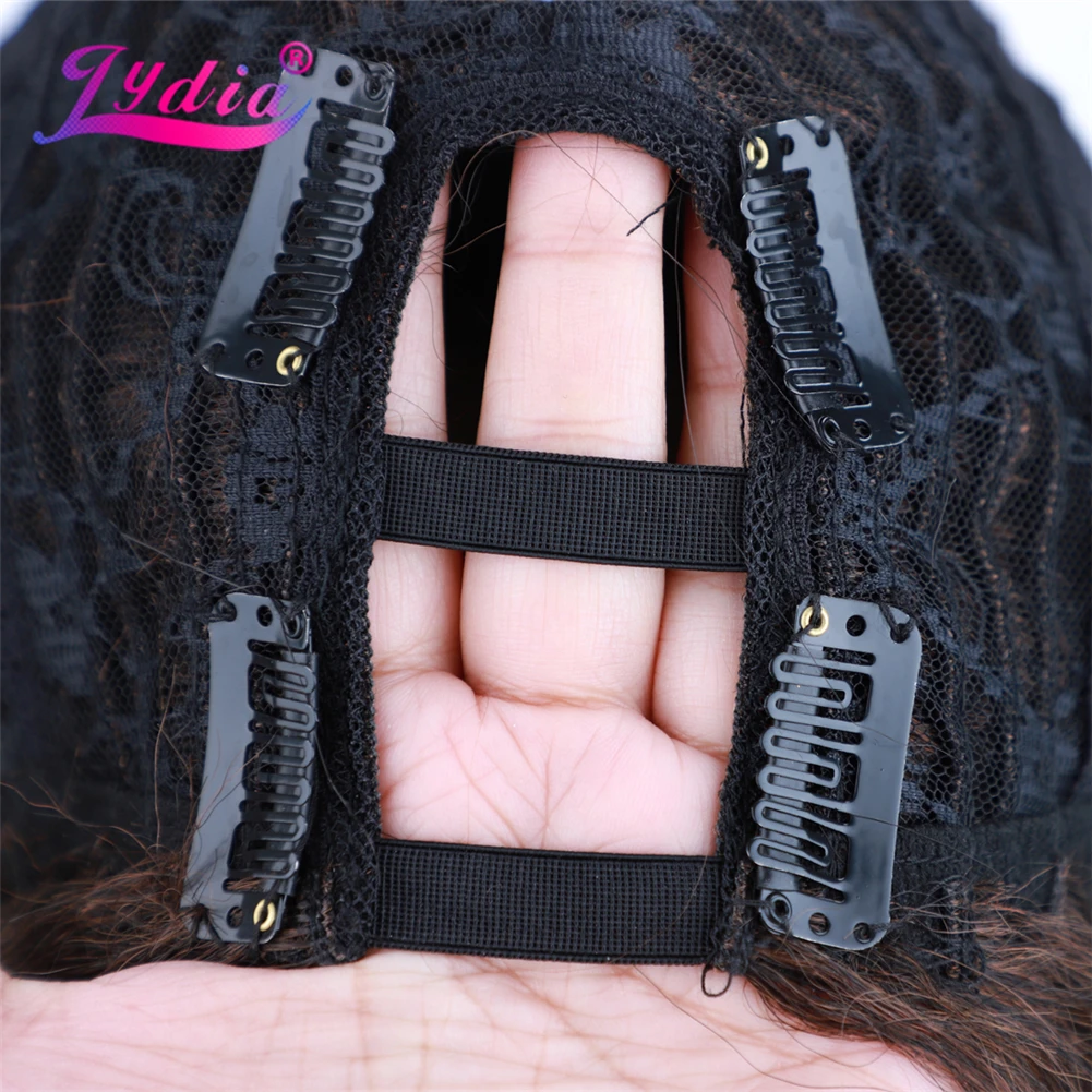Lydia Afro Kinky Straight U-Teil, gemischte Farben, braune Käfer-Rothaar-Perücke, hitzebeständige synthetische 20-Zoll-Tagesperücken für Frauen, flauschig – Detail 6