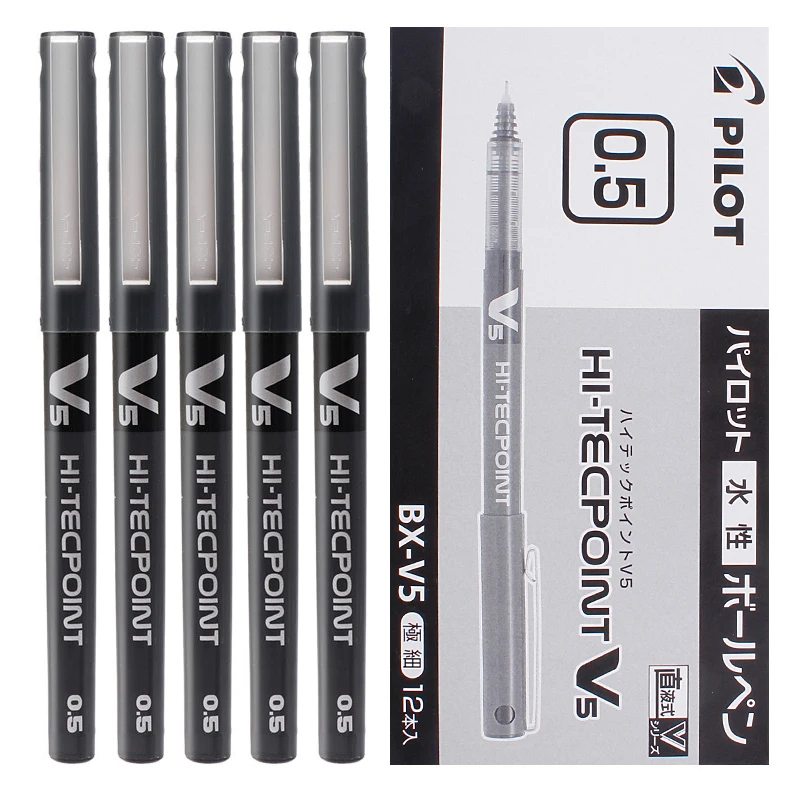 Japão Pilot V5 Liquid Roller Pen, Hi Tecpoint, Reto, Grande Capacidade, Tinta de Secagem Rápida, Ponta de Agulha, Preto, Vermelho, Azul, 0,5mm, 6 Pcs, 12Pcs