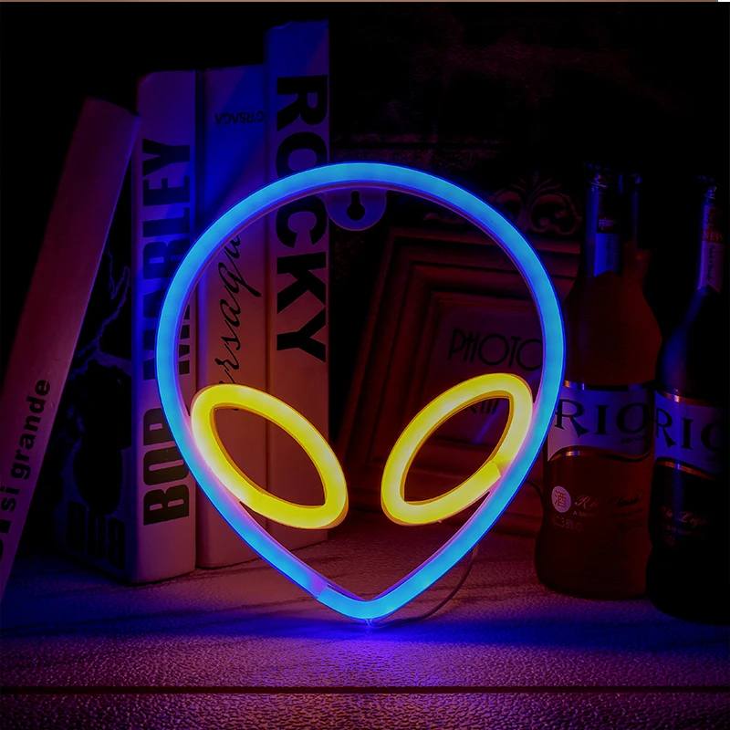 Neon Sign Alien Gezicht Vormige Muur Opknoping Verlichting Voor Thuis Kinderkamer Saucerman Led Nacht Lampen Xmas Party Vakantie art Decor