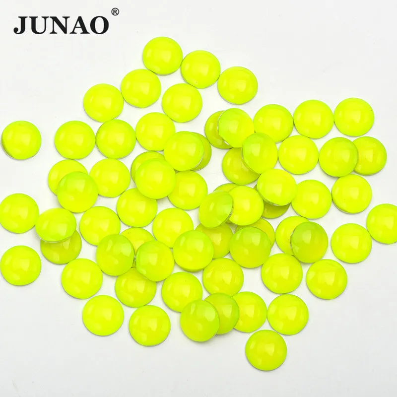 JUNAO 4mm 12mm Neon Yellow Color Resin Flatback Rhinestone Round Strass Gems Non Hotfix Crystal Applique For Decoration Crafts