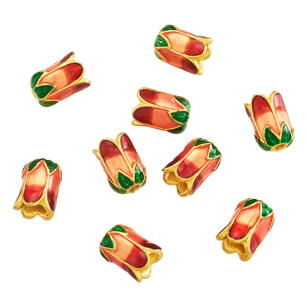 

10pcs 5-Petal Alloy Enamel Flower Bead Caps for DIY Bracelet Necklace Earring End Decor Connector Accessories,11x8mm, Hole: 2mm