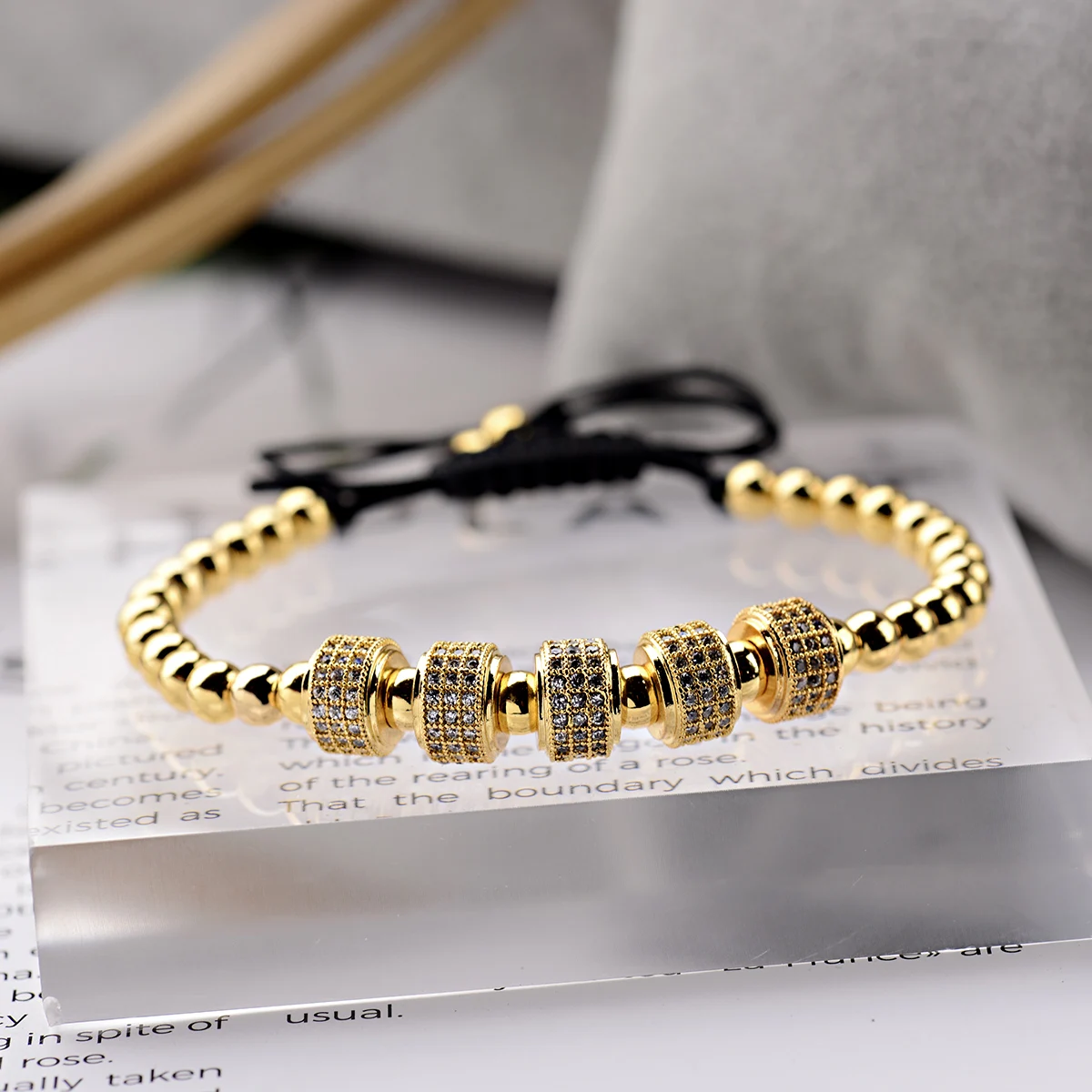 Luxury Inlaid Zircon Braided Bracelet Gold Silver Color 5mm Copper Beaded Charm Trendy Handmade Bracelet For Men Women Jewelry