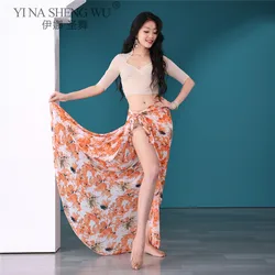 Loose Design Sexy Belly Dance Costume Top Printing Split Long Skirt Dance Costume Oriental Dance Performance Practice Clothes