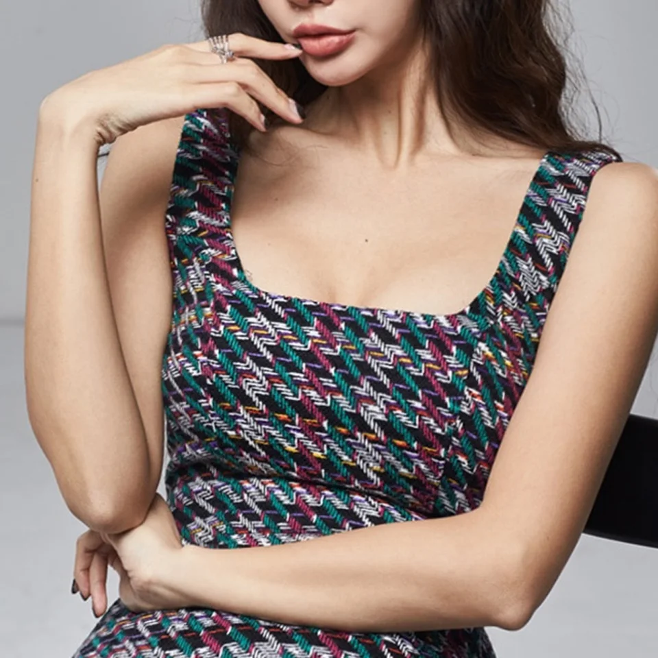 High Waist Slim Elegant Dress Summer Simple Small Sexy Square Collar Sleeveless Fashion Printing Women\'s Party Dress