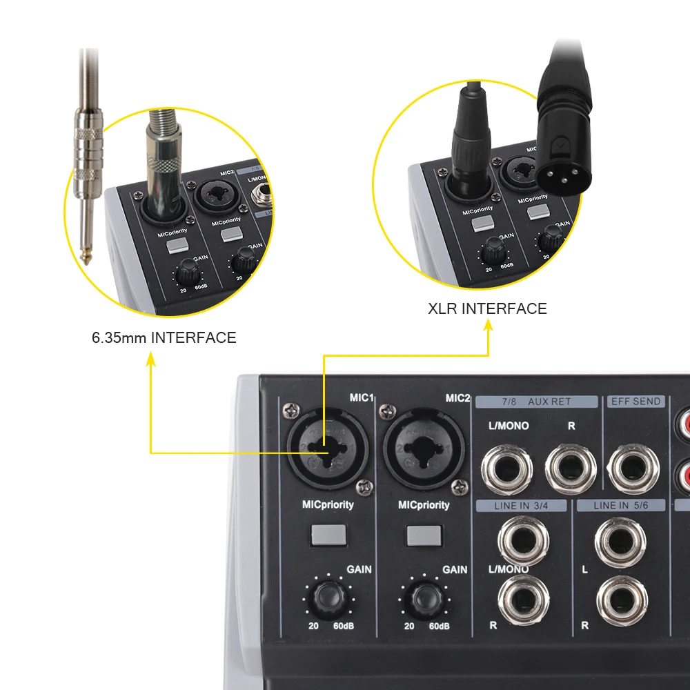 XTUGA 8 Canali 3-Band EQ Mixer Audio Mixing Console con USB XLR LINEA di Ingresso 48V Phantom Power per La Registrazione DJ Della Fase