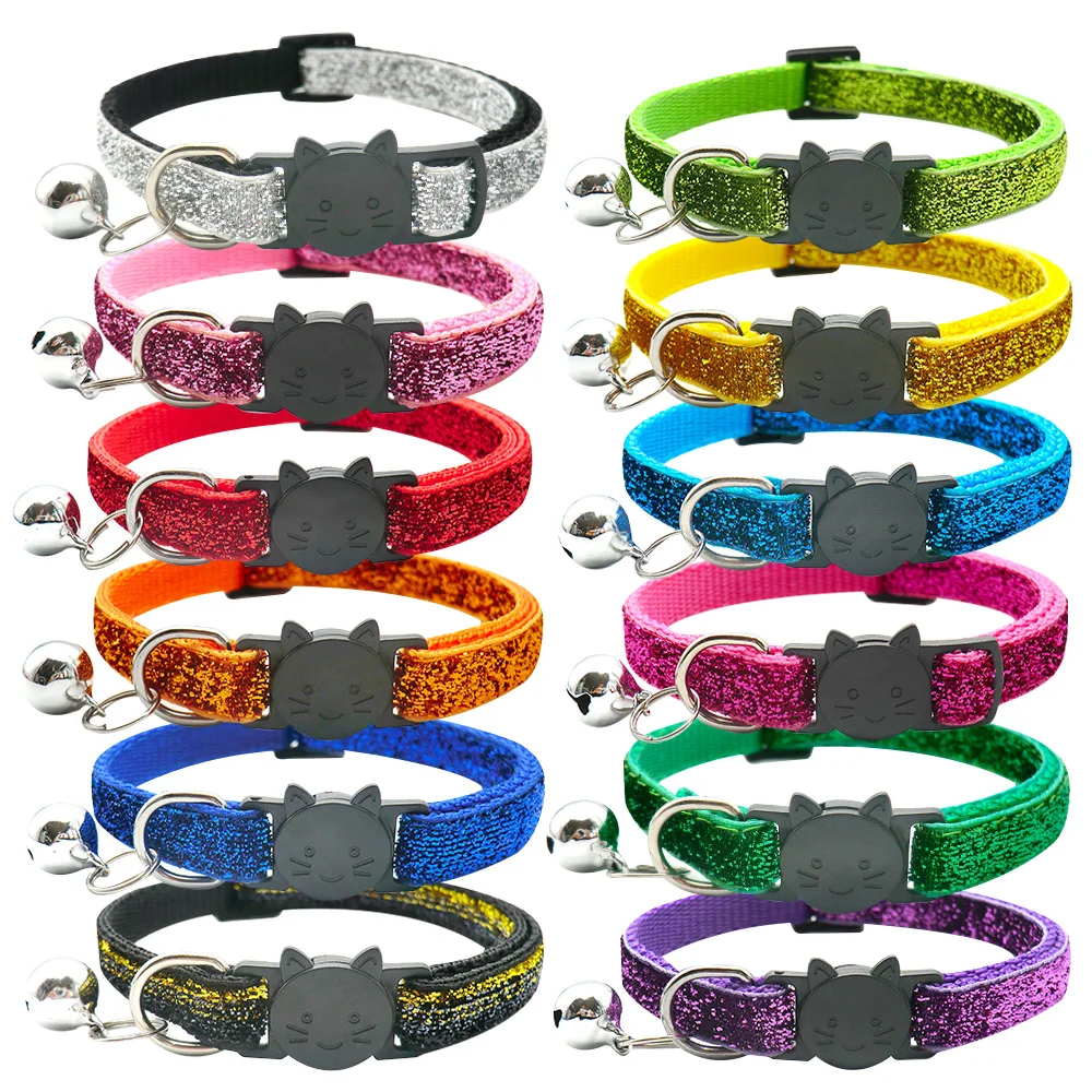 Großhandel 24 pcs bling bling Welpen Kätzchen verstellbares Haustier Hunde halsband mit Glocken hals riemen Katze Gesicht Knopf Kragen Charme Zubehör