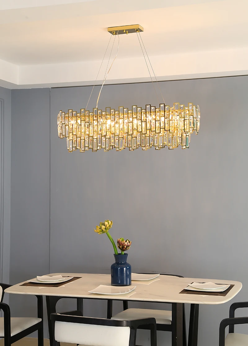 

Rectangle crystal chandelier restaurant lamp post modern creative personality dining room chandelier golden light luxury lam