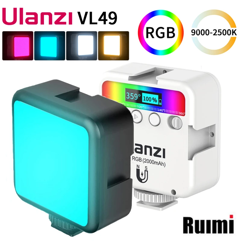 Ulanzi VL49 RGB Video Light for Photography 2000mAh LED Panel Video Camera Lamp Vlog Fill Light Live Luminaire