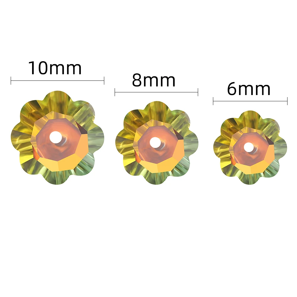 Austrian Crystal Flower Pendants 6/8/10MM Shiny AB Glass Flat Beads For DIY Making Charms Earing Necklace Jewelry Accessories