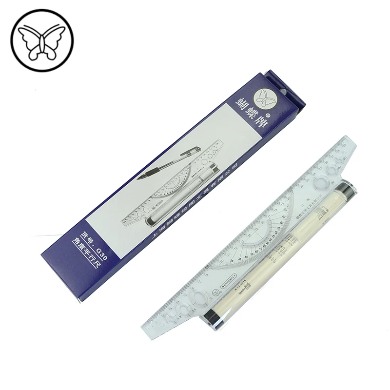 Farfalla G30 di Plastica Multi-purpose Angolo di Righello Parallelo 30 centimetri di Rotolamento Pusher Rullo Righello Angolo di Bilanciamento Bilancia Disegno Righello