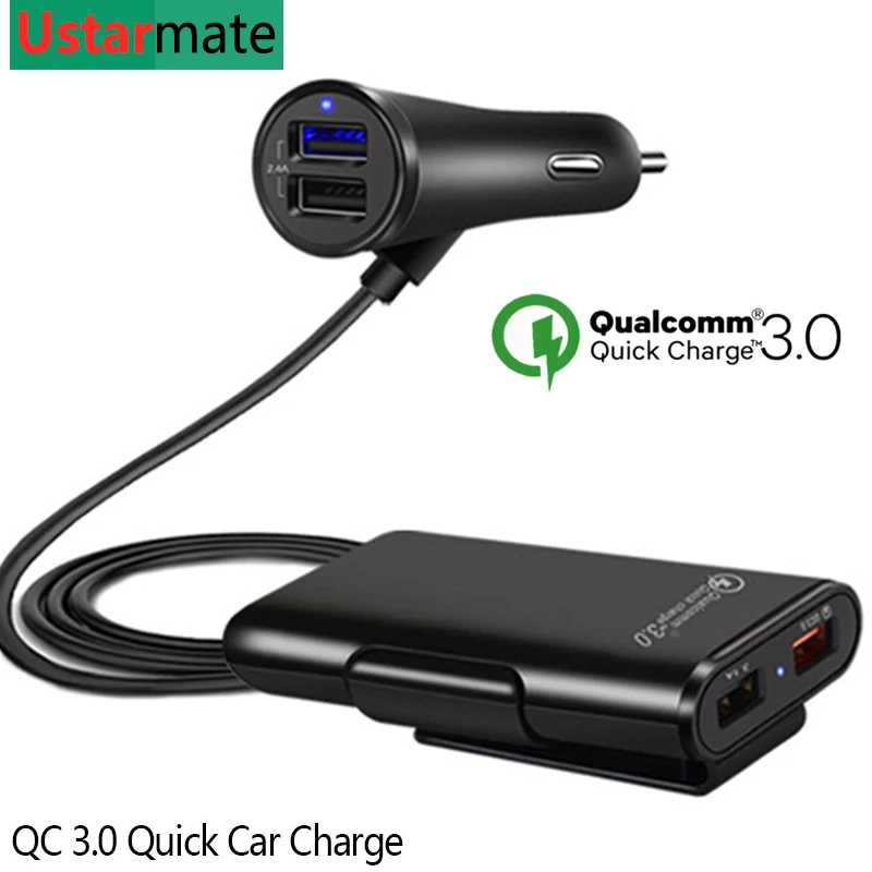 

Car Quick Charger 3.0 With Extension Charge Cable Universal for Samsung Huawei Xiaomi 3.1A Fast Charging Adapter Car-Charger