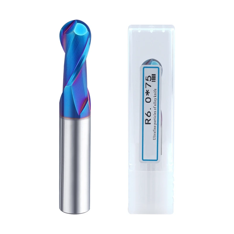 Broca de extremo de punta de bola Nano azul HRC60, fresa de corte central CNC de acero de tungsteno R1.0 R0.75, molino de extremo de carburo sólido