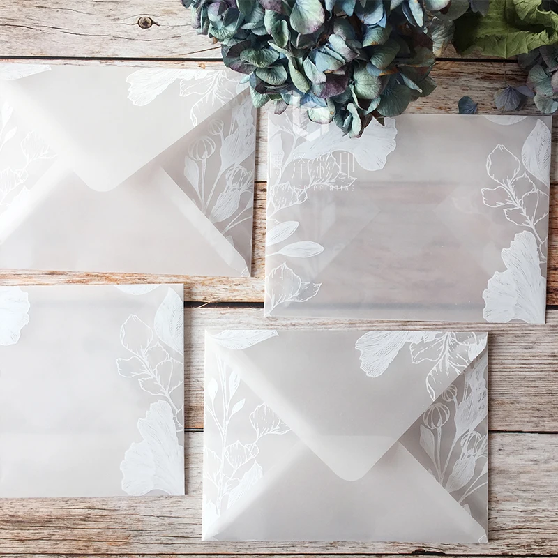 5 teile/los Schöne Transluzenten Schwefelsäure Papier Umschlag Sets Kreative Designs Traumhafte Spitze Hochzeit Einladung