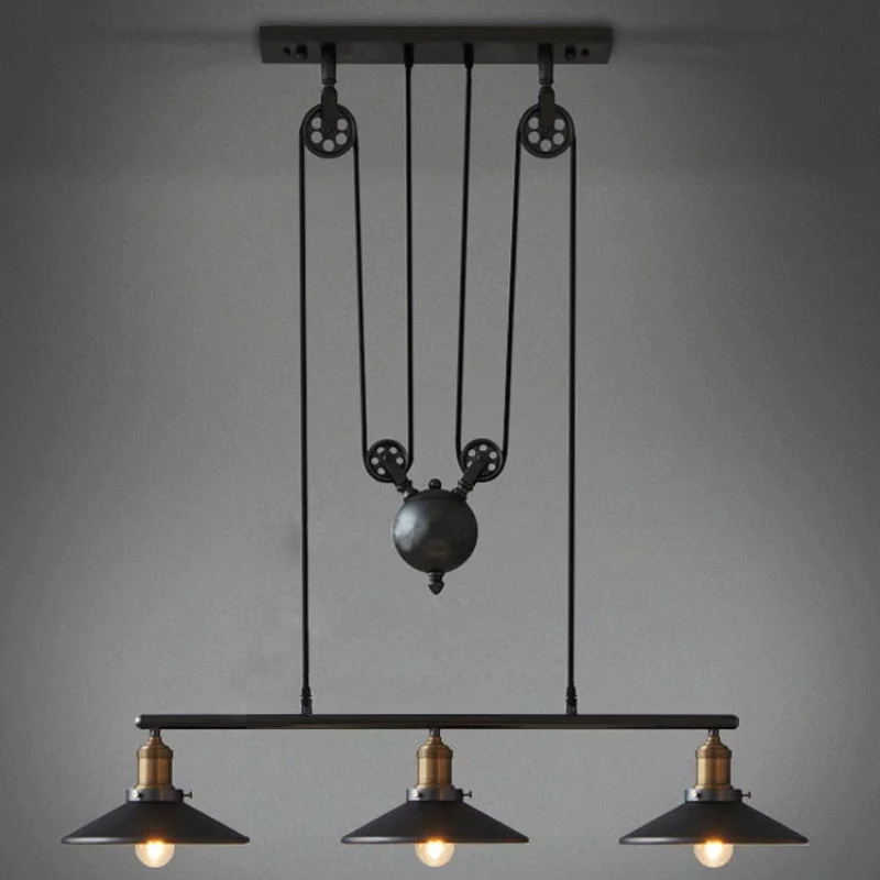 

Vintage Pendant Lights Fixtures Loft Style Hanglamp Pulley Retro Lamp Black Metal Industrial Lighting Bedroom Dining Room Bar