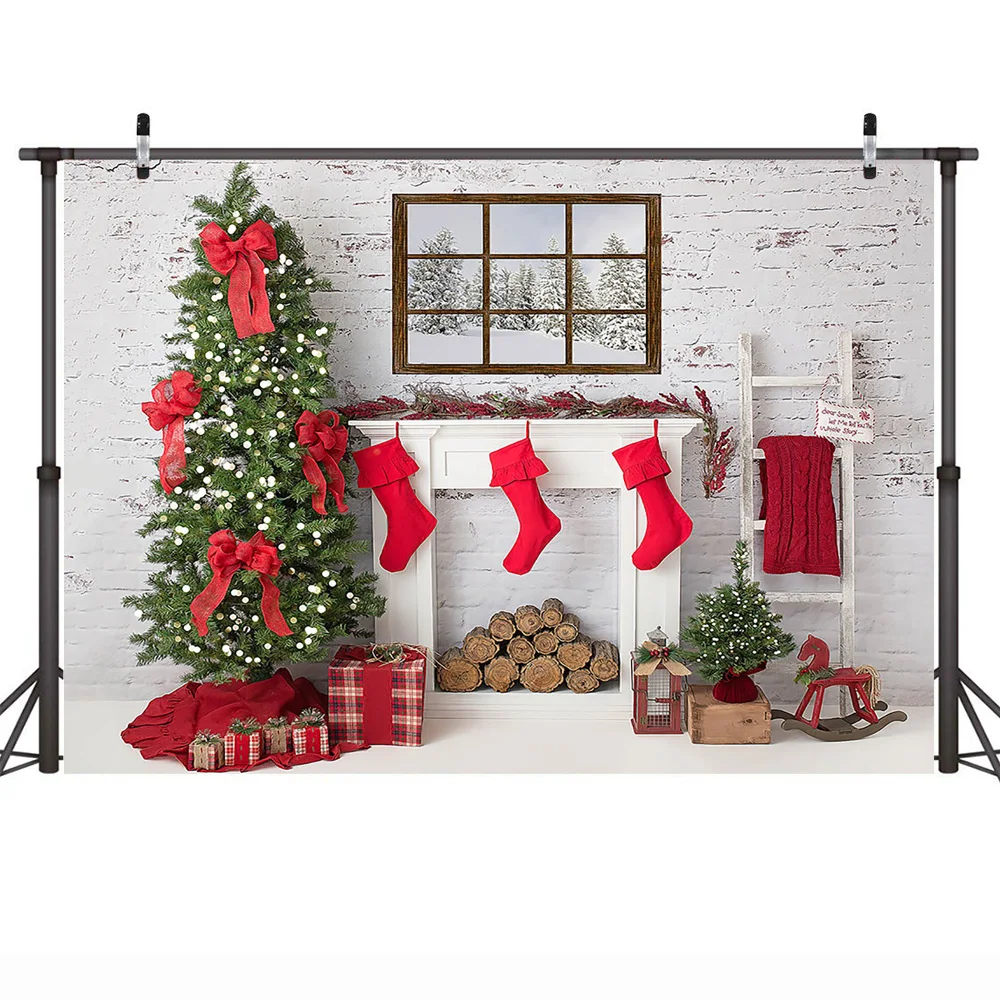 عيد الميلاد التصوير خلفية الموقد الشتاء الأسرة حزب راية خلفية شجرة عيد الميلاد جورب إكليل التصوير الفوتوغرافي استوديو الصور