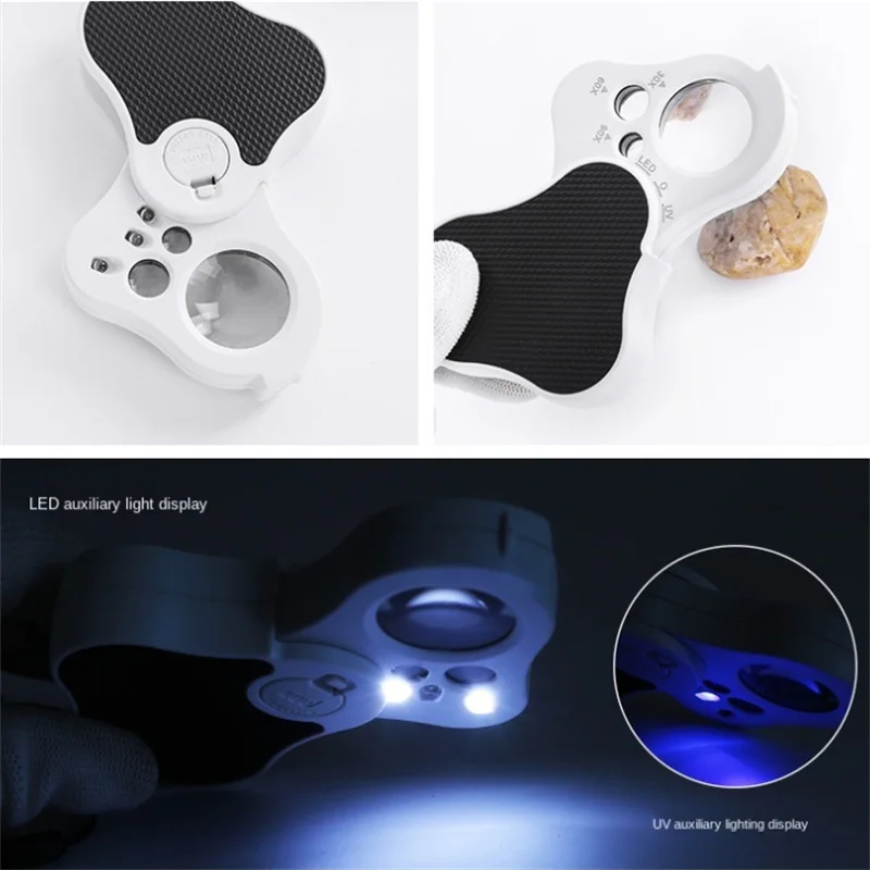 Folding Portable Magnifying Glass 30X 60X 90X Magnification with LED lamp UV lamp, Jewelry Reading Magnifying Glass Loupe