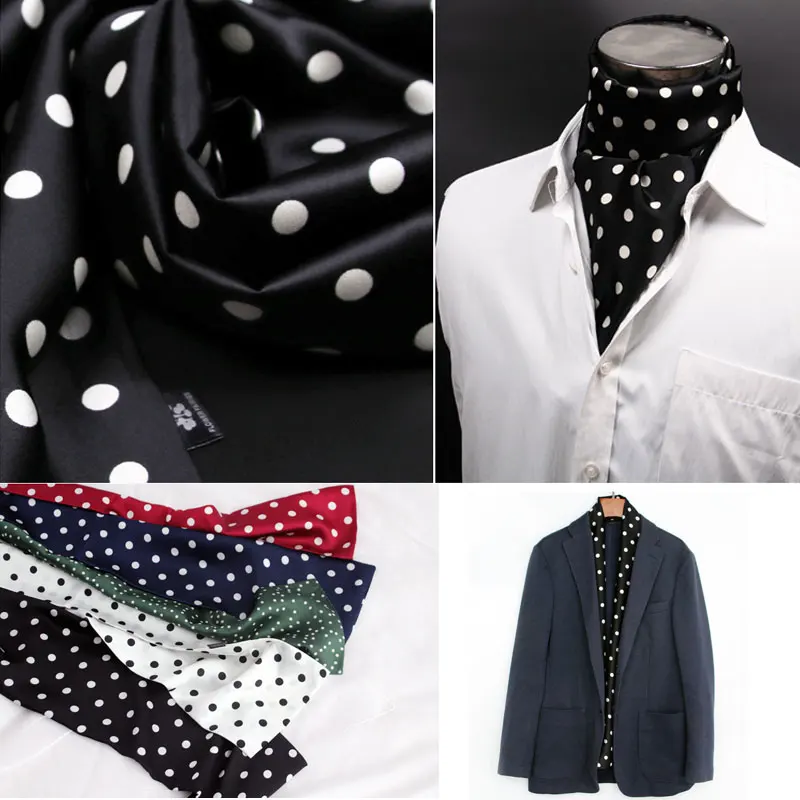 New Silk Scarf Men Women Long Scarf Dot Printed Fashion Business Neckerchief Man Brand Design Bandana Scarves