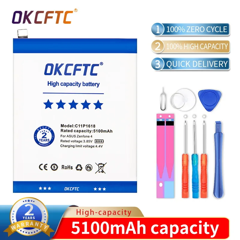 

OKCFTCF C11P1618 Original Phone Battery For ASUS Zenfone 4 Z01KD ZE554KL 5100mAh High Capacity+Free Tools