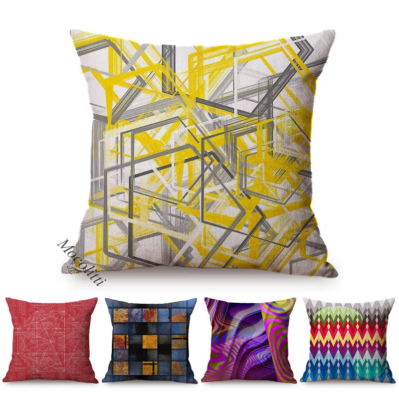 

Modern Geometric Shapes Style Throw Pillow Case Colorful Home Decoration Cotton Linen Office Sofa Chair Cushion Cover cojines