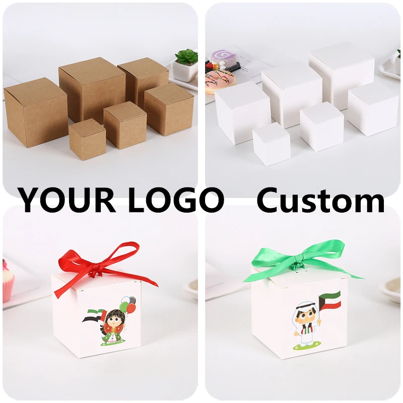 StoBag-Kraft Paper Box with Your Style Logo Print White Paper Box Birthday Party Wedding Creative Gift Supplies Baking