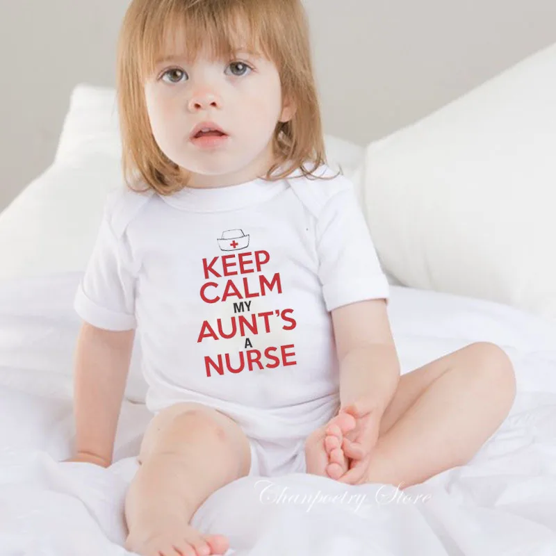 

Keep Calm My Aunt's a Nurse Funny Newborn Baby Clothes White Cotton Baby Boy Girl Romper Summer Playsuit 0-18M