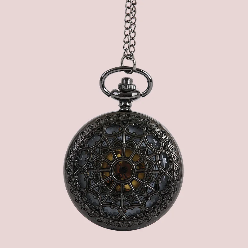 8028Perspective Vintage Chain Hollow Gold Popular Exquisite Web Spider Design Pocket Watch Bronze  Plated Dial Gift Fob Watch