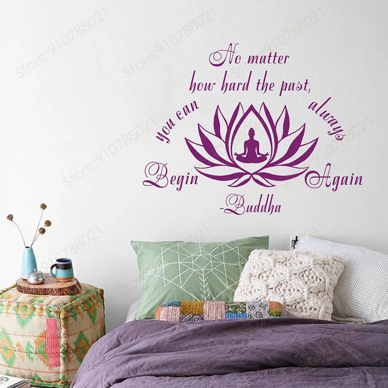 Wall Decal Quote No Matter How Hard The Past Yoga Studio Stickers Vinyl Home Decoration Room Buddha Lotus Meditation Murals S531