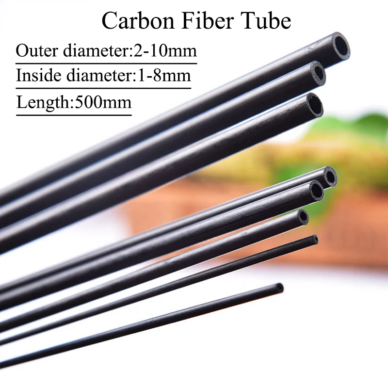 10Pcs/set Carbon Fiber Tube 2mm to 10mm Hollow Carbon Fiber Rod Carbon Tube Aircraft Fixed Rod Stiffener Round Tube DIY RC Model