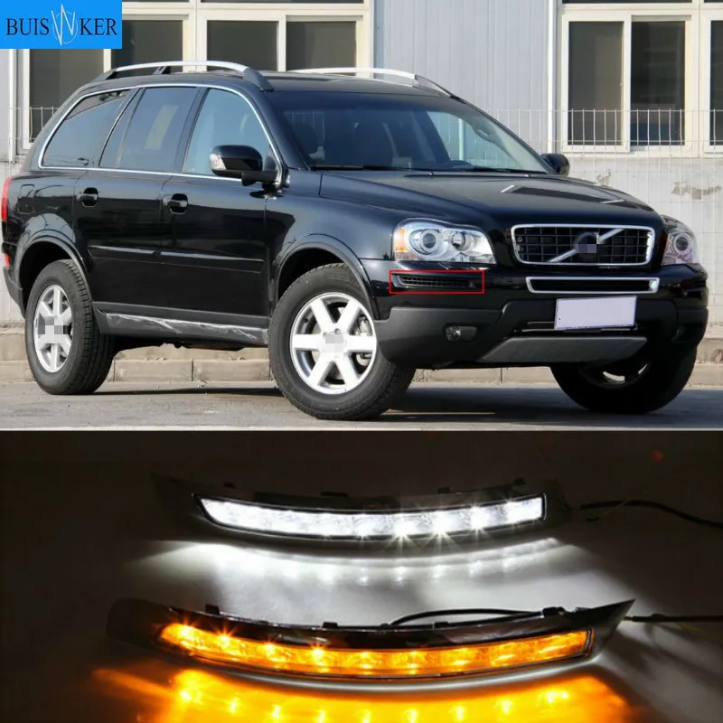 

2pcs Car Daytime Running Lights LED DRL For Volvo XC90 2007 2008 2009 2010 2011 2012 2013 Lamp Turn Signal fog lamp Flashing