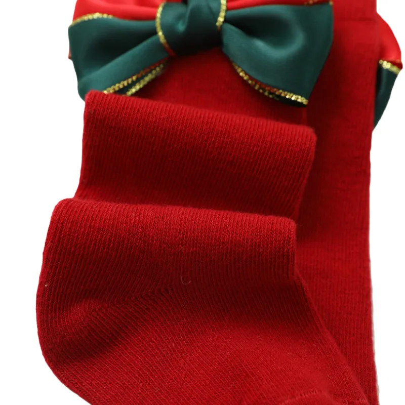 2 Pairs Kids Christmas Socks, Mid-Calf Length Socks with Bowknot Decoration for Toddlers, Girls, Boys, 0-4 Years