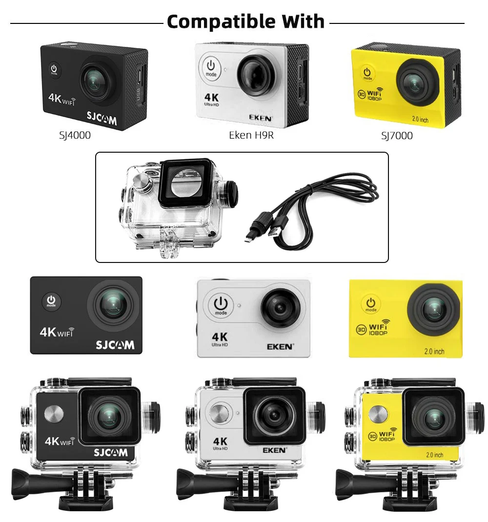EKEN H9 H9r SJ4000 H5s H9rplus Motorcycle Waterproof Charger Housing Shell Case With USB Cable for GoPro 4 F68 C30 Accessories